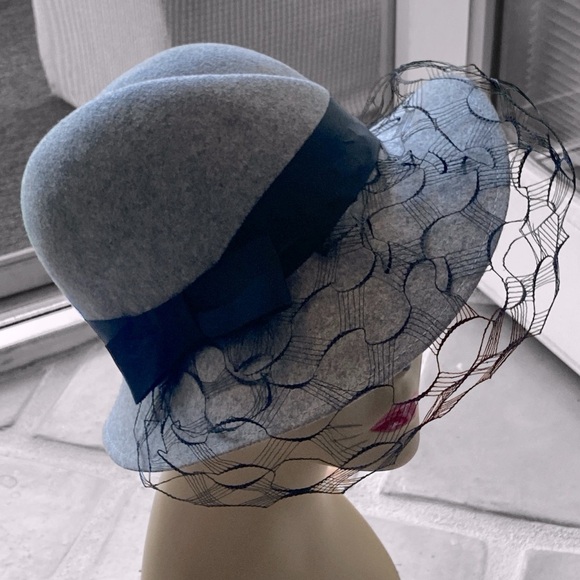 Doeskin 100% Wool Felt Hat with Sexy Off Center Crease Sheer Mesh Net Lace OS main image 13